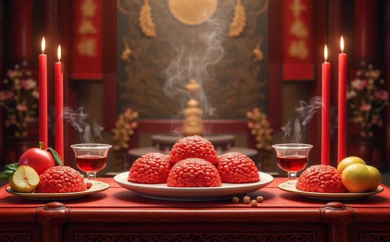 莫府千歲千秋紅龜粿與紅燭的祝壽供桌