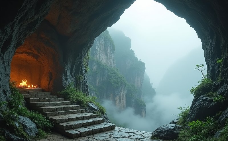 驪山雲霧山洞石階與香火的仙山意象