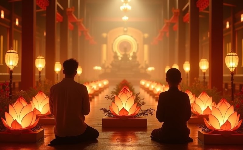 信眾於蓮花燈佛寺大殿虔誠祈福的觀音得道日場景
