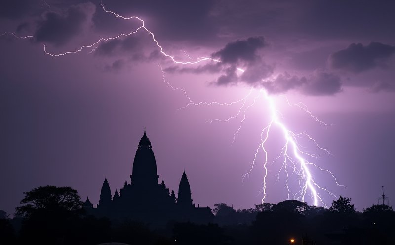 雷電交加籠罩廟宇的雷祖大帝意象