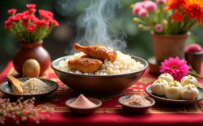 七娘媽生麻油雞油飯糖粿與香粉胭脂的祭拜供品陳設