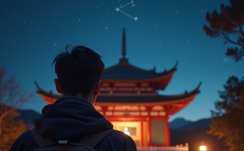 考生夜晚於廟前仰望北斗七星祈求魁星點斗