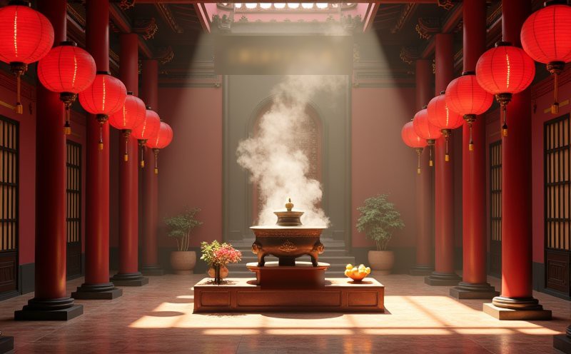 恩主廟殿內紅燈籠與香爐的莊嚴場景