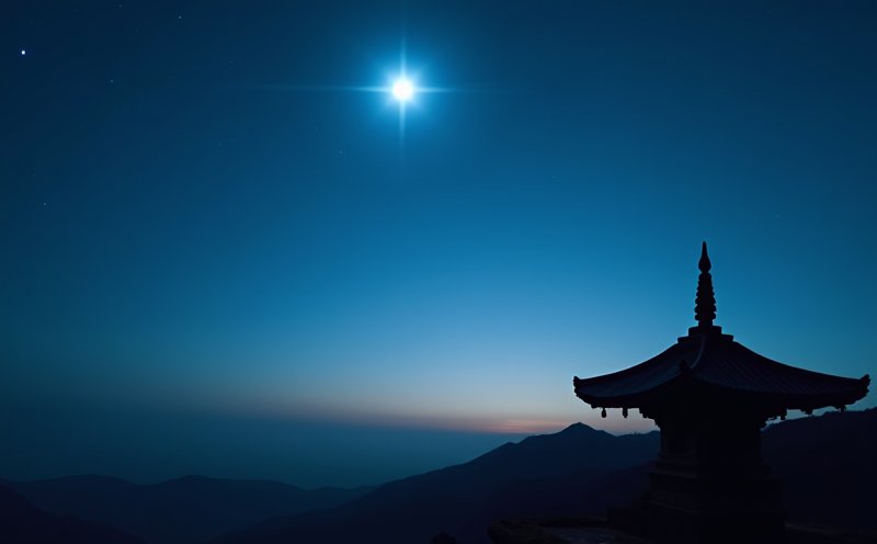 黎明前天際明亮金星與廟宇剪影的太白星意象