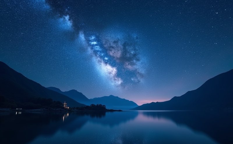 銀河星空倒映山中湖泊的北斗星君意象