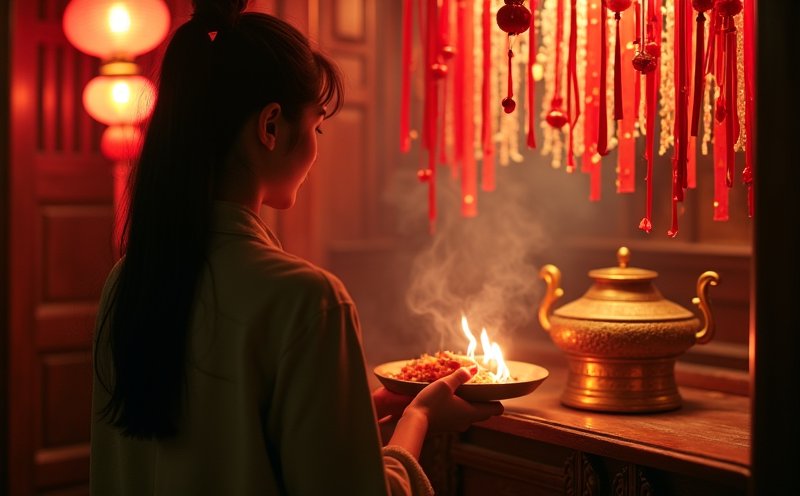 信眾於掛滿紅線的月老神龕前祈求姻緣