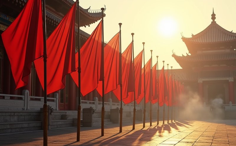廟埕成排令旗的中軍府軍威意象