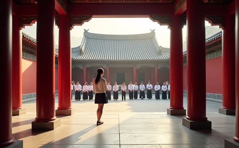 學子於孔廟前恭敬行禮的莊嚴場景