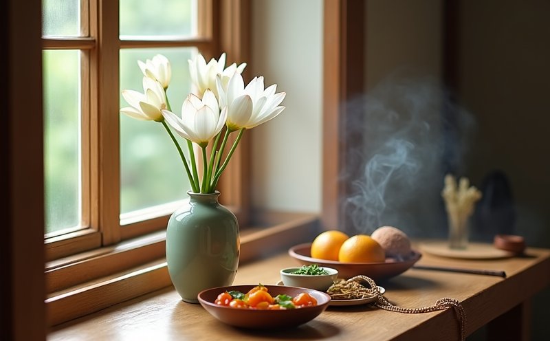 觀音出家日白蓮花素齋的清淨供品陳設
