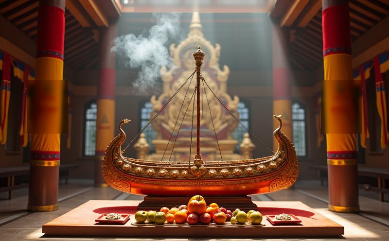 廟殿王船模型與供品的譚千歲祭儀