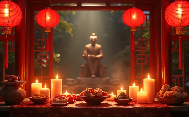 夜色中土地公廟燈火的歲末感恩場景