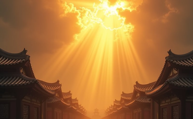 天光破雲灑落屋簷的天神下降意象
