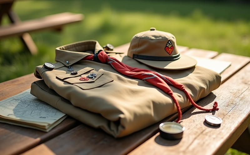 童子軍節制服頭巾指南針與繩結的露營陳設