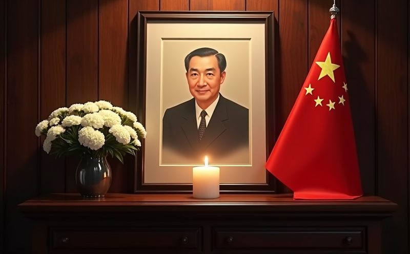 國父逝世紀念日遺像白菊燭光與國旗的追思陳設