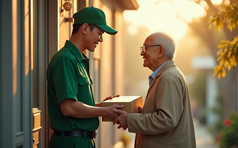 郵差親送信件給長者收件的郵政節場景