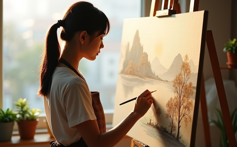 畫家專注繪畫風景油畫的美術節創作場景