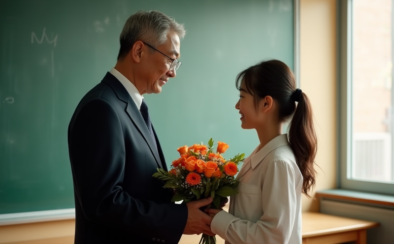 學生獻花致謝師長的教師節溫馨場景