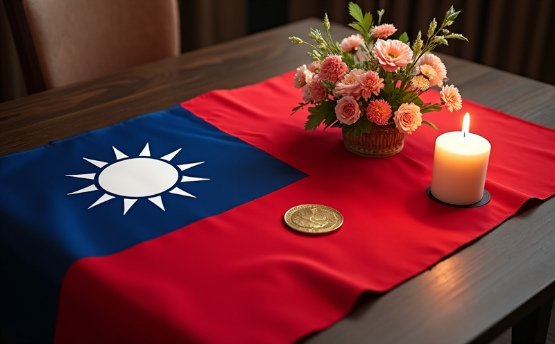 國慶日國旗紀念章鮮花與燭光的莊嚴陳設