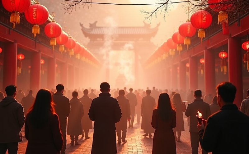 初一廟埕人潮持香行春的新年場景