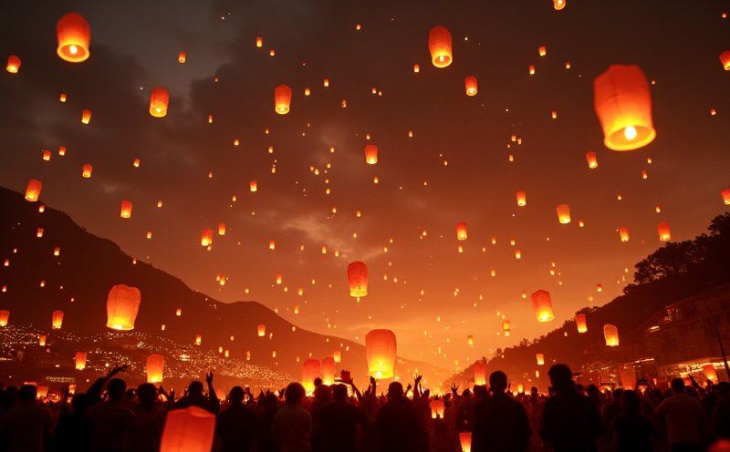 滿天天燈冉冉升空的元宵祈福夜景