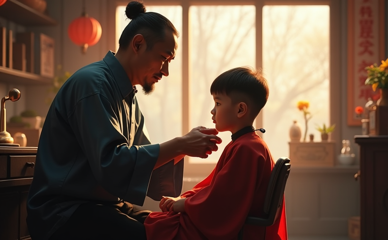 孩童於老式理髮店接受二月二剃龍頭儀式的龍頭節場景