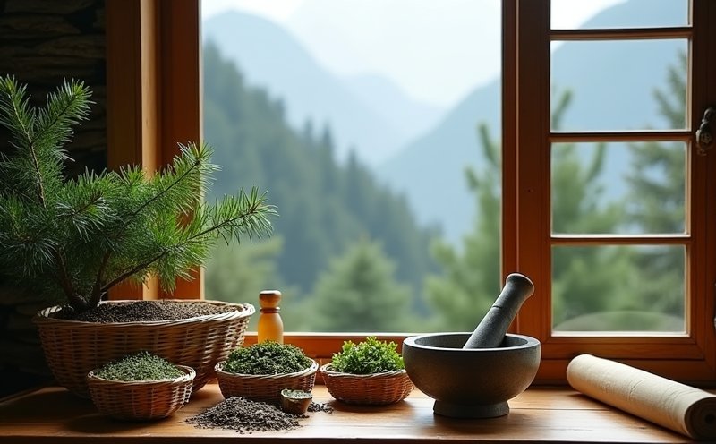 藥草研缽與山景的藥王醫道陳設