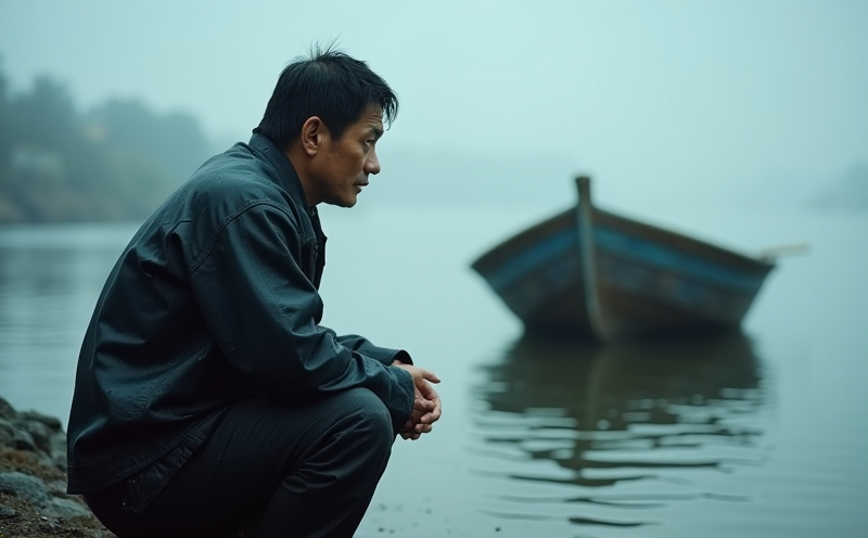 船夫於河邊面對翻覆小舟憂慮的觸水龍水險場景