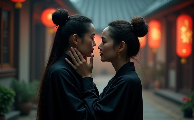 兩位婦人於暗角耳語其中一人面露不安的小會場景