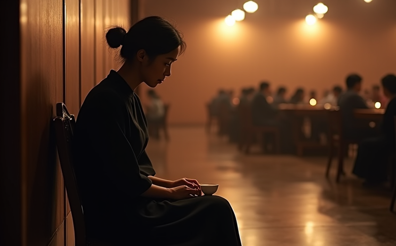婦女於聚會角落獨坐看著他人交際的單陰孤立無援場景