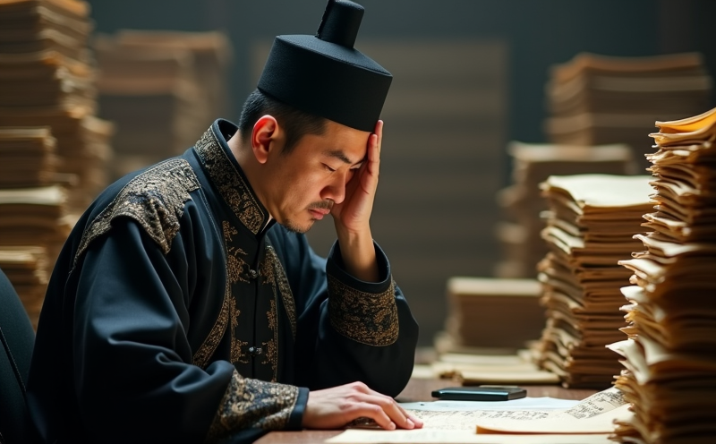 官員蹙眉伏案被堆疊文書淹沒的七符煩亂瞬間