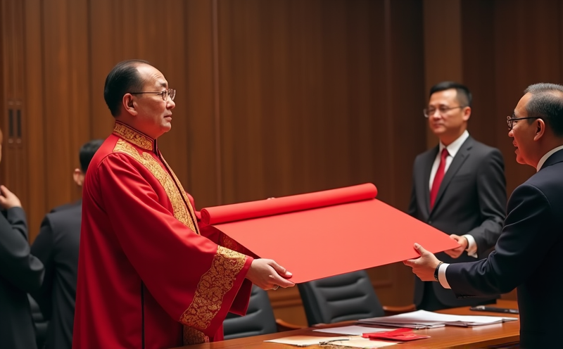 官員雙手接過上級頒發的紅綵升任卷軸的官日晉升儀式