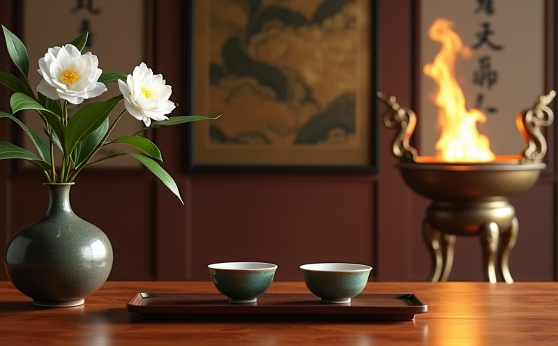 會客廳茶几雙杯與山茶銅爐並陳的臨日接待陳設