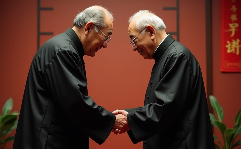 兩位長輩相互深鞠躬握手承諾的敬安誠信儀式場景