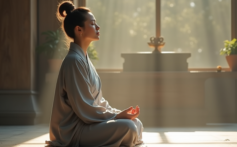 婦女於佛堂蓮花坐閉目冥想的聖心禪修寫照