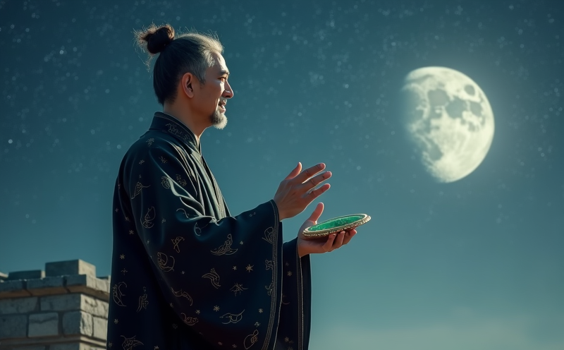 占星師於觀星台執羅盤觀星象的玉宇格局思考場景