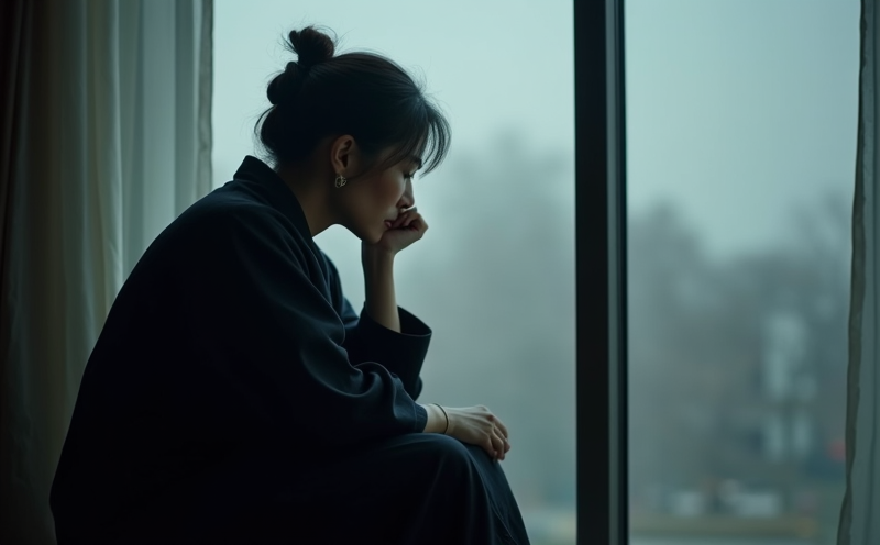 婦女於昏暗窗邊垂頭呆坐情緒低落的月煞情緒低潮場景