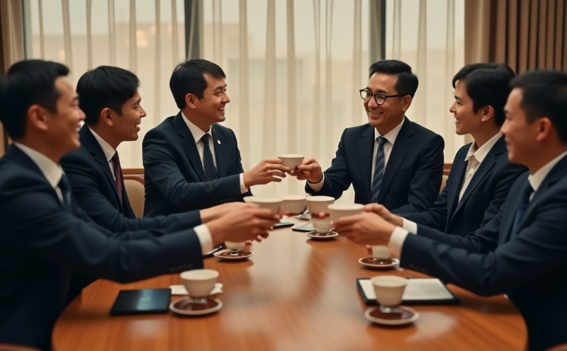五位合夥人圍桌舉杯共敬完成合作的五合吉日場景