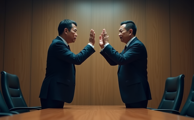兩位商人於會議桌怒目對立爭執的厭對意氣之爭場景