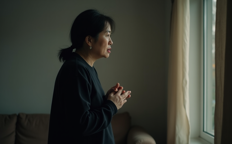 婦女於昏暗家中焦躁踱步擰手不安的九焦焦躁場景