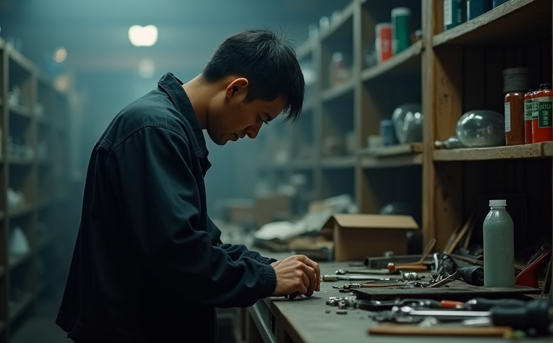 工人於工坊看著近空工具箱失落的月虛資源浪費場景
