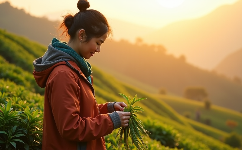 茶農晨露中於梯田採摘秋茶的白露場景