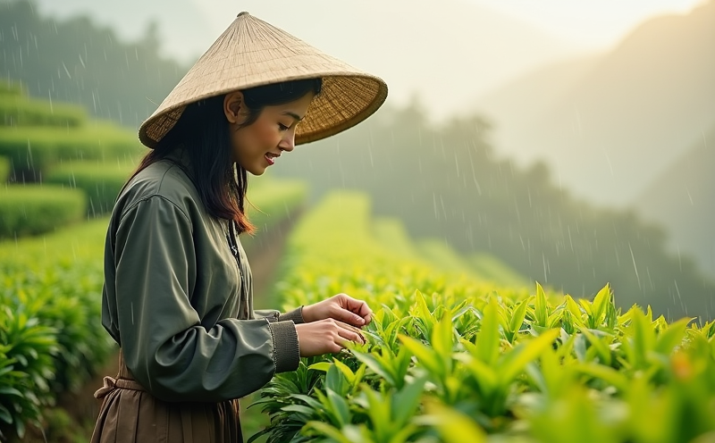 茶農於梯田採摘春茶嫩葉的穀雨場景