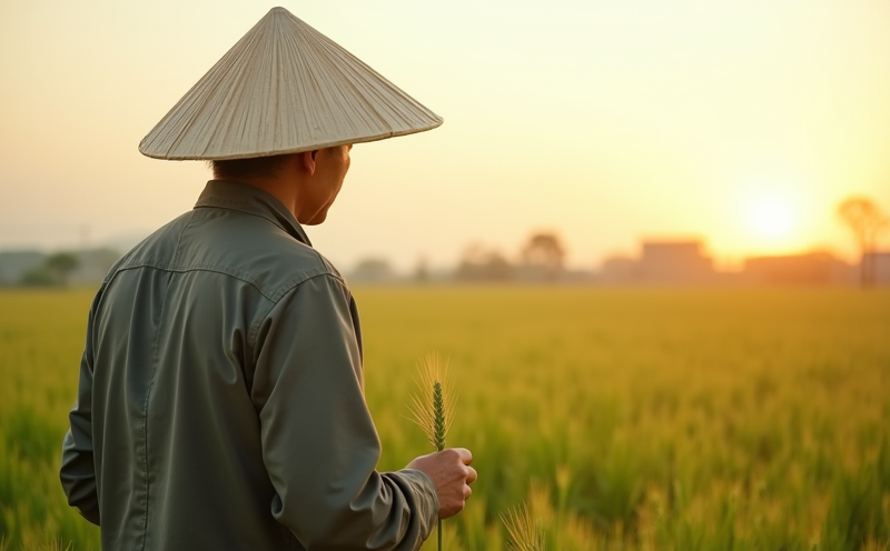 農人於青翠麥田巡視穀粒灌漿的小滿場景