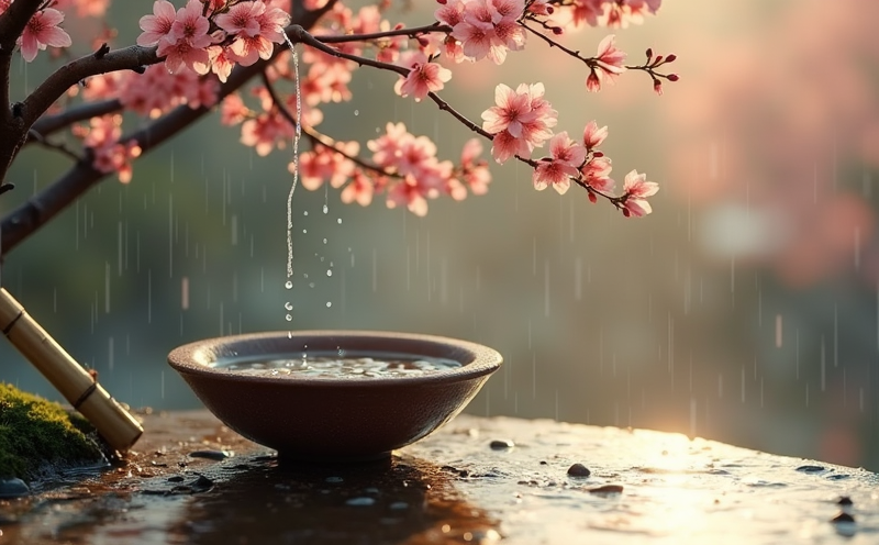 雨水承雨陶碗梅花初綻與竹傘的春雨陳設