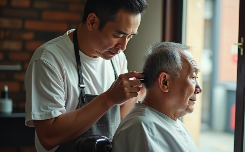 老師傅為年長客人細心修剪頭髮的理髮寫照
