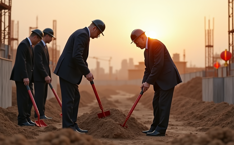業主與工人於工地共同主持破土起基典禮的莊嚴場面