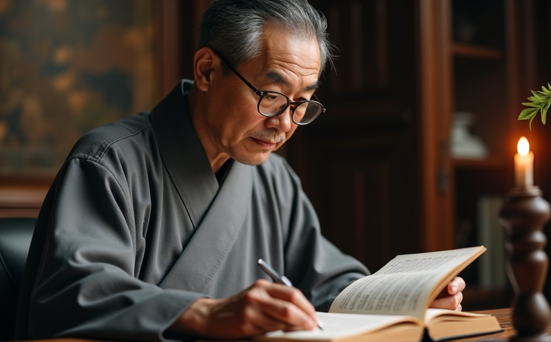 書生於書房獨坐專注閱讀單卷的餘事勿取寫照