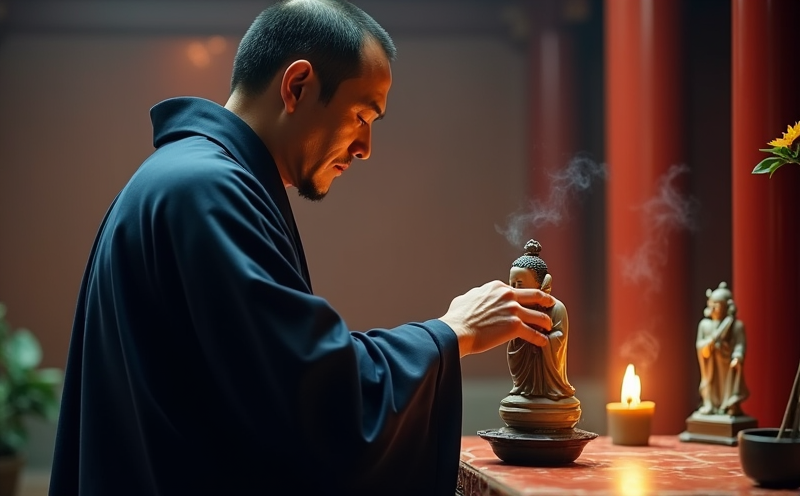 道士雙手捧起紅綢神像準備出火安奉的肅穆儀軌