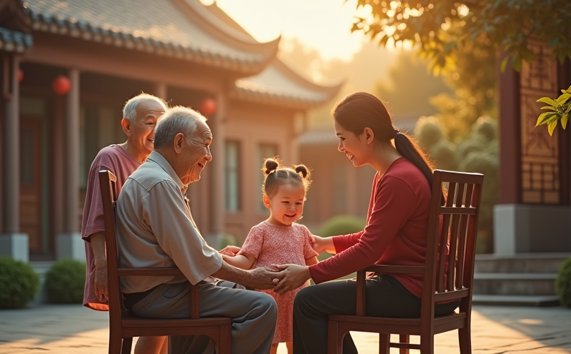 四世同堂家族於庭院迎接新成員的溫馨團聚