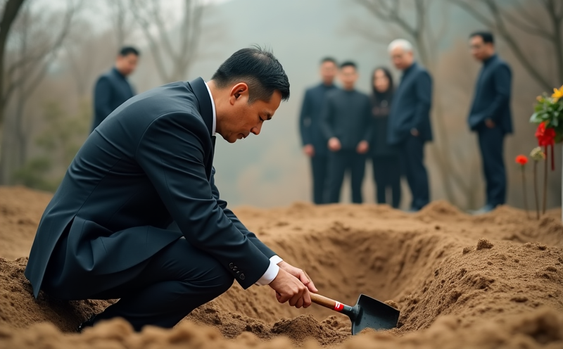 長子於墓地以紅帶木鏟翻起象徵性第一鏟土的破土儀式